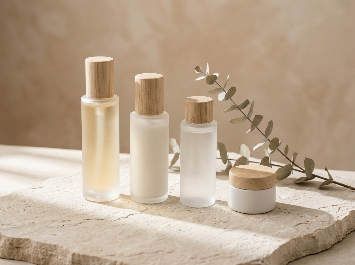 Skincare product photo on a pale stone surface